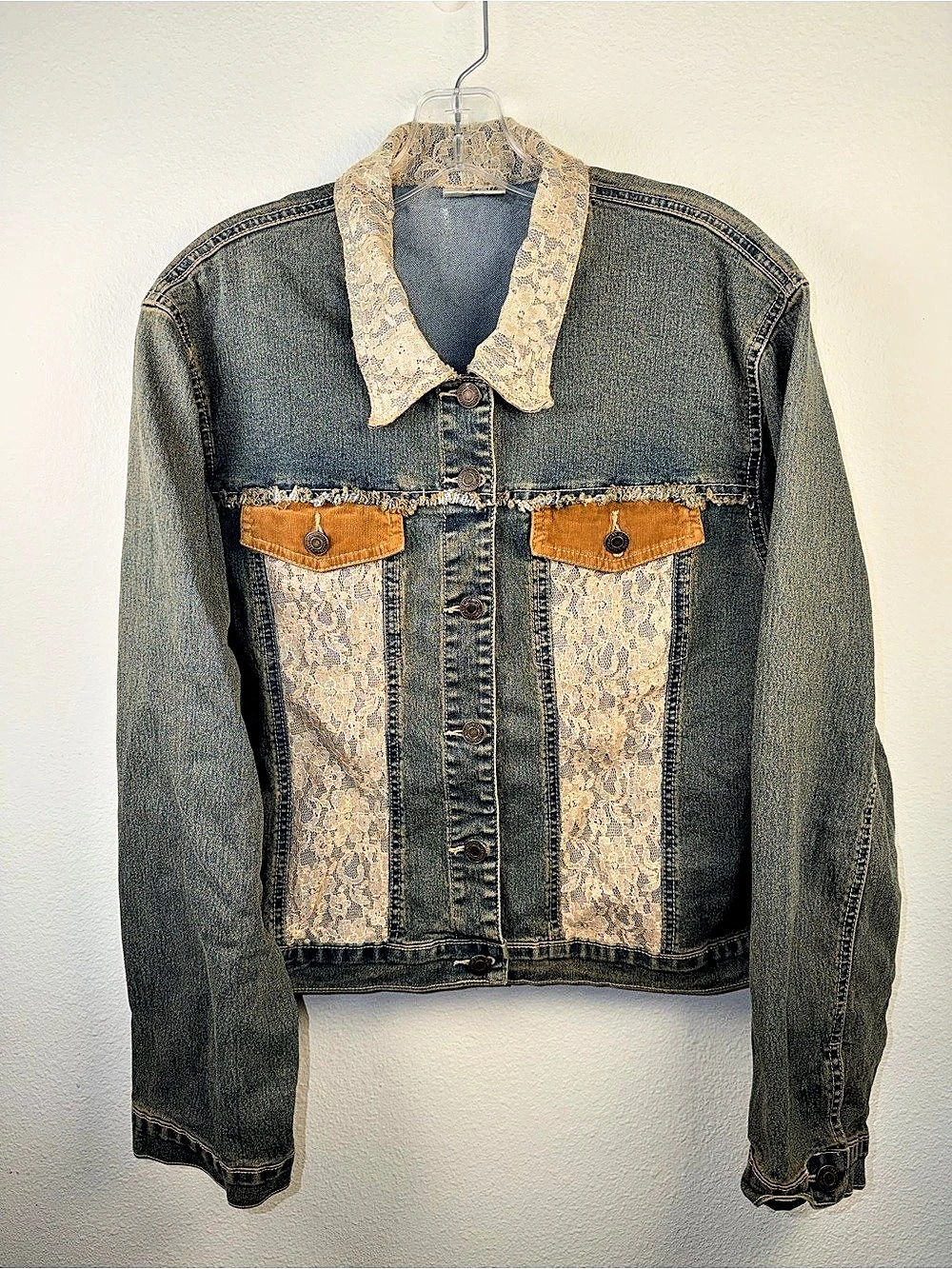 Vintage y2k X-Mail Floral Lace Panel Denim Jacket Size Medium